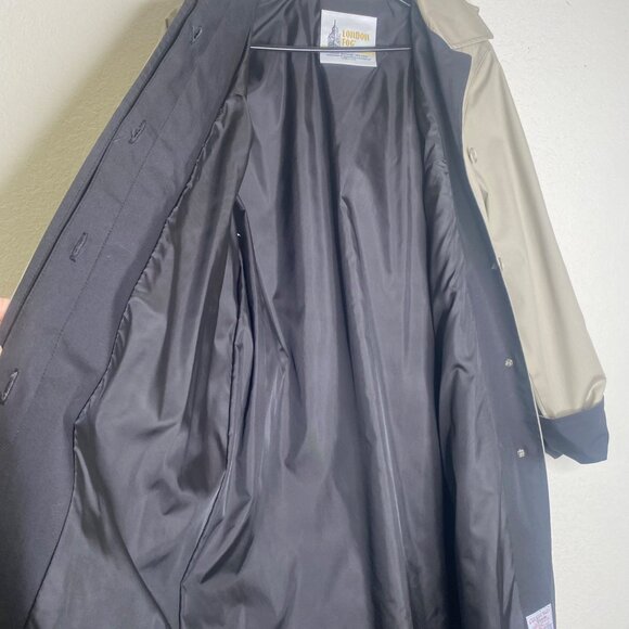 London Fog Trench Coat Womens Size 10 R Khaki Black Belted Removeable Hood - Picture 9 of 13